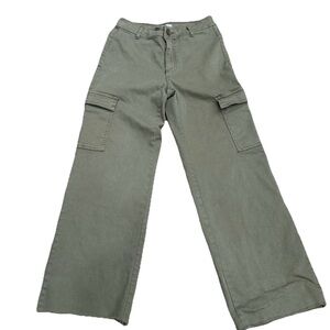 OAT New York Cargo Pants Green Women 28x29” Trousers Wide Leg Fray High Rise‎